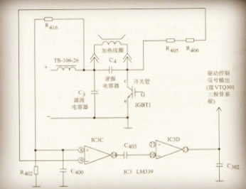集成电路ic3c(lm339)组成的试探脉冲与检锅反馈信号电路